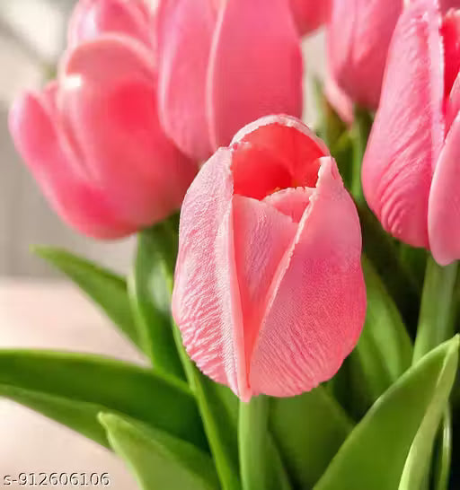 Pink Artificial Tulip Flowers Pack of 4 | Real Touch Silk Tulip Sticks for Vase Decoration | Decorative Fake Flower Bunch for Home, Table & Wedding Decor