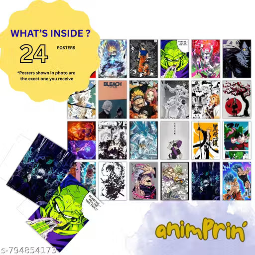 Set of 24 Anime Wall Posters (6x4 Inch) – Self Adhesive HD Prints on 300 GSM Thick Paper | Naruto, One Piece, Demon Slayer, Jujutsu Kaisen & More | Glue dots included