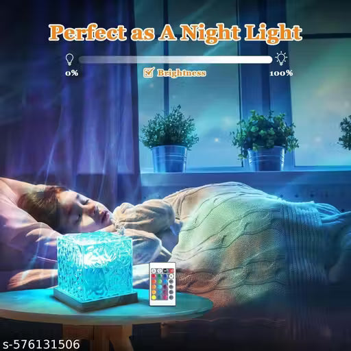 Acrylic Romantic Ocean Wave Night Light Projector Lamp, 3D Water Wave Effect Crystal Table Lamp with Remote Control (Battery Not Included), LED Projection for Bedroom Decor, Cube