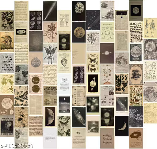 Craft Qila Brown Wall Collage Kit 54 PCS -Small A6 Posters for Room and Wall Decoration- Glue Dot Tape/Adhesive Included.