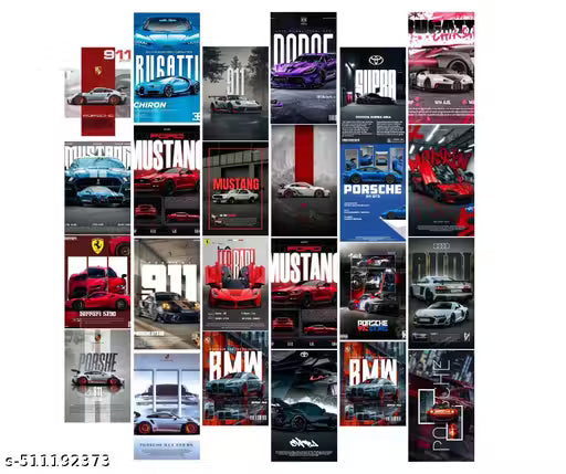 Aesthetic Car Wall Collage Kit || 24pcs (4×6inch) car Aesthetic Posters For Room Decoration Water Resistant Paper Comes With Adhesive Tape (Car )