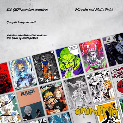Set of 24 Anime Wall Posters (6x4 Inch) – Self Adhesive HD Prints on 300 GSM Thick Paper | Naruto, One Piece, Demon Slayer, Jujutsu Kaisen & More | Glue dots included