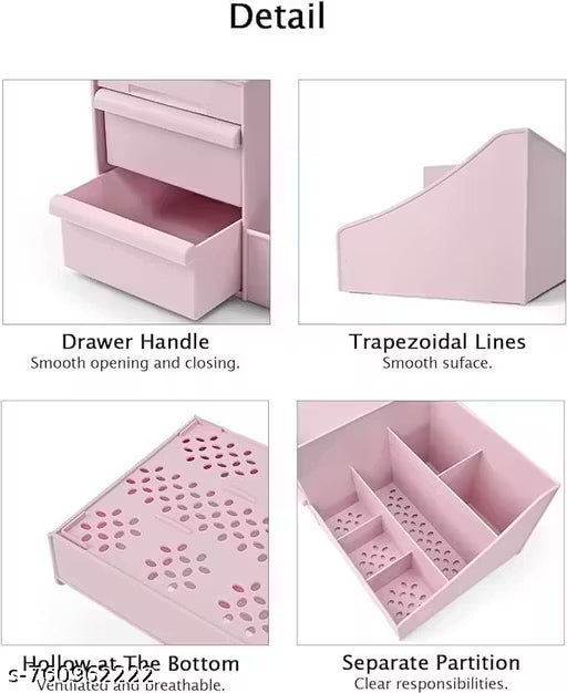 Skin products organizer Makeup Desk Organizer with Drawers, Countertop Organizer for Vanity brush with Holder for Lipstick, Brushes, Eye shadow & Jewelry Desktop Finishing Dresser (PINK)
