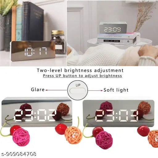 LED Digital Table Clock with Alarm – Mirror Display & Temperature Sensor