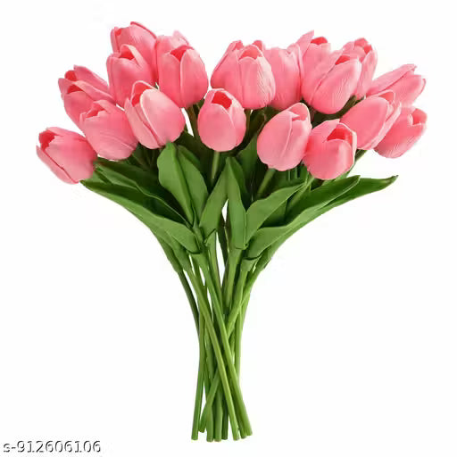 Pink Artificial Tulip Flowers Pack of 4 | Real Touch Silk Tulip Sticks for Vase Decoration | Decorative Fake Flower Bunch for Home, Table & Wedding Decor