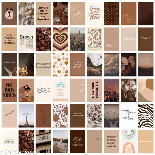 Craft Qila Brown Wall Collage Kit 54 PCS -Small A6 Posters for Room and Wall Decoration- Glue Dot Tape/Adhesive Included.
