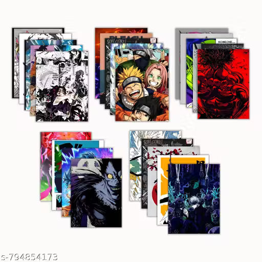 Set of 24 Anime Wall Posters (6x4 Inch) – Self Adhesive HD Prints on 300 GSM Thick Paper | Naruto, One Piece, Demon Slayer, Jujutsu Kaisen & More | Glue dots included