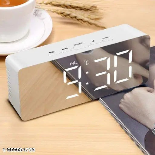 LED Digital Table Clock with Alarm – Mirror Display & Temperature Sensor