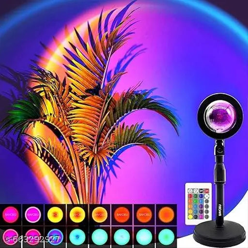 zEdx Alluminium Sunset Lamp Projector Sun LED Lamp Projection For Aesthetic Room Décor Sunset Light With Remote 16 Colors Changing Sunrise Mood Atmosphere Lamp For Bedroom, Multicolor