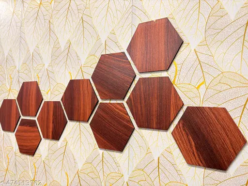 Wooden Hexagon Wall Stickers For Home Decoration Dark MDF Hexa Size (12x10.5Cm) Wall Stickers For Living Room, Bedroom | Mdf Wall Decor | Hexagon Wall Sticker For Home Decor (Pack Of -10Pcs)