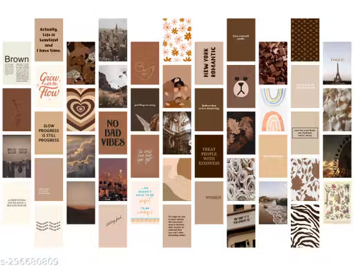 Craft Qila Brown Wall Collage Kit 54 PCS -Small A6 Posters for Room and Wall Decoration- Glue Dot Tape/Adhesive Included.