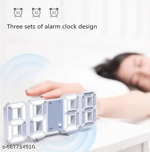 3D Led Digital Wall Clock for Home, Alarm Clock Table Clock Wall Hanging, Auto-Adjustable Brightness, Easy to Read at Night